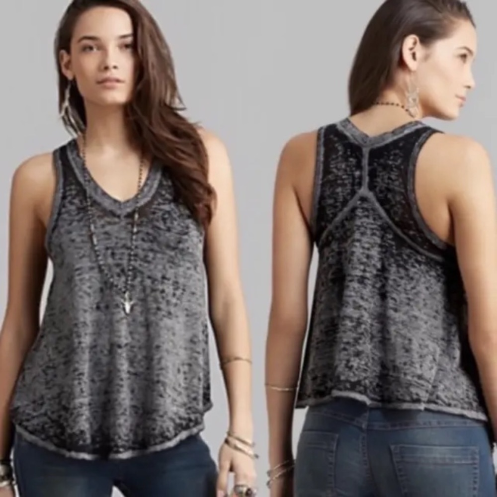 We The Free Breezy Charcoal Black Burnout Sleeveless Tank Raw Hem Small